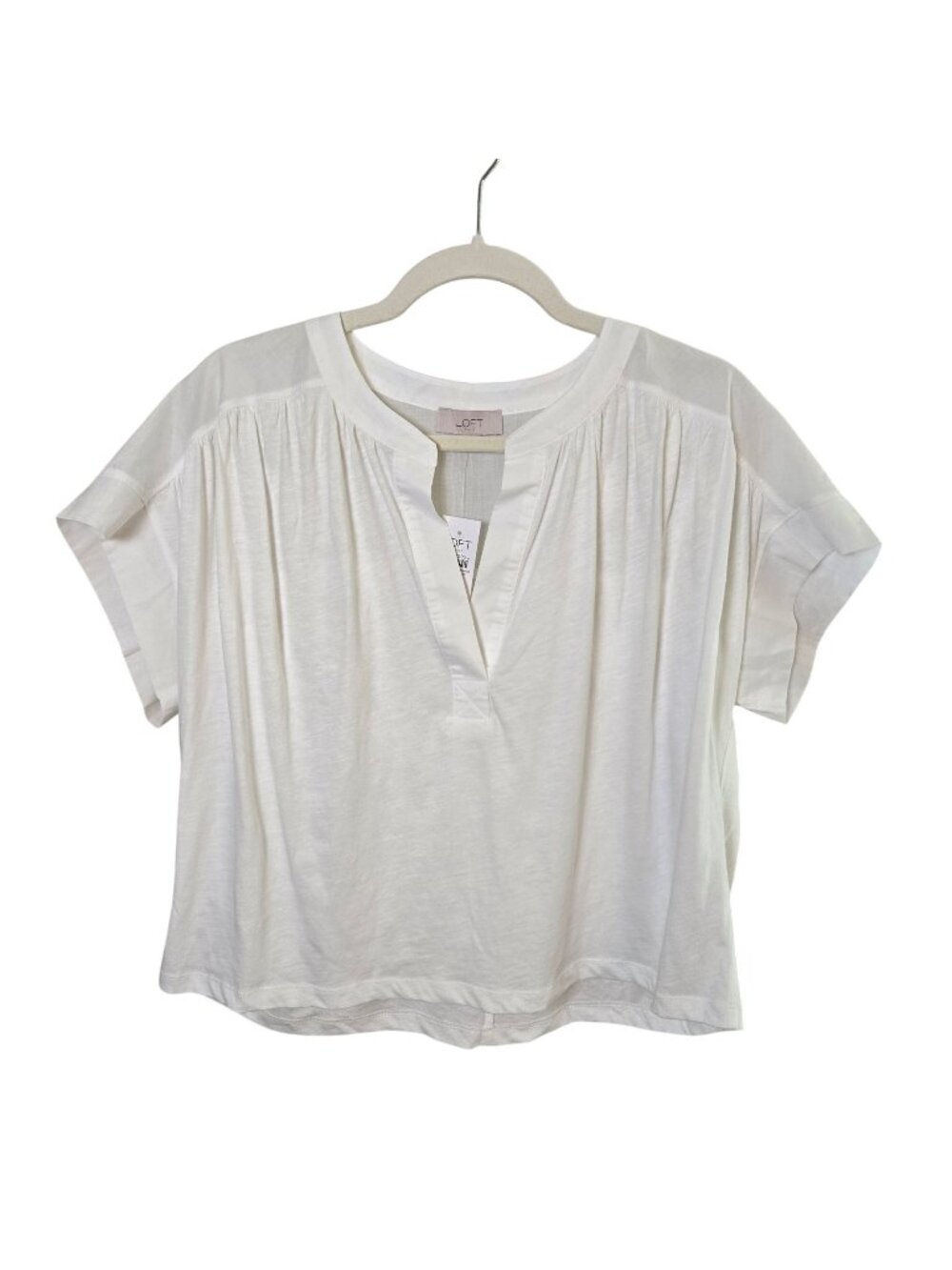 NWT Loft Outlet 100% Cotton Oversized Cap Sleeve V-Neck Top Size S/M